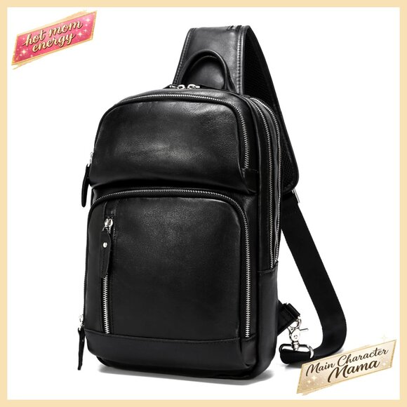 Full Grain Leather Sling Bag Fits 12.9 iPad Crossbody Daypack